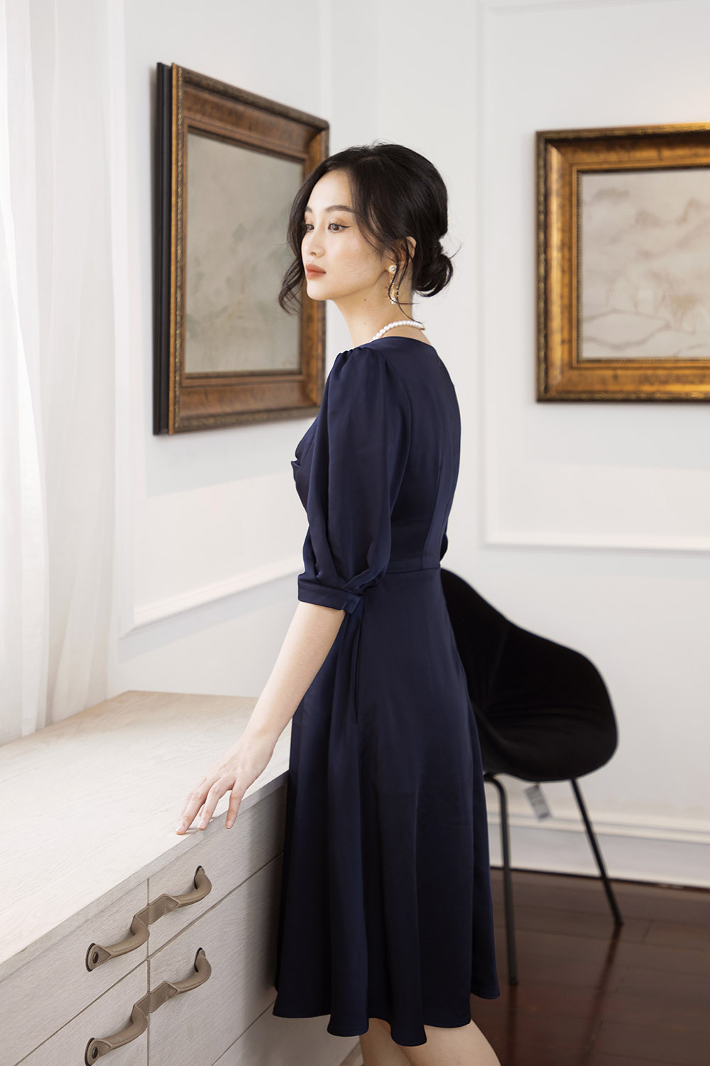 Đầm xòe đơn sắc tay lỡ 