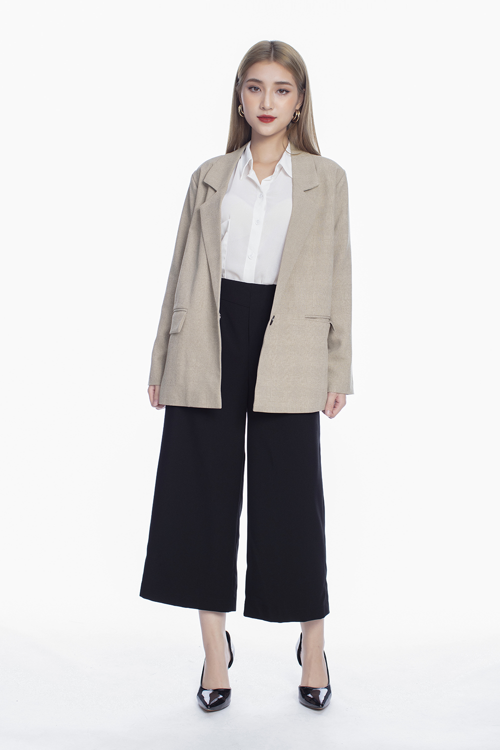 Áo khoác blazer nâu nhạt có túi 