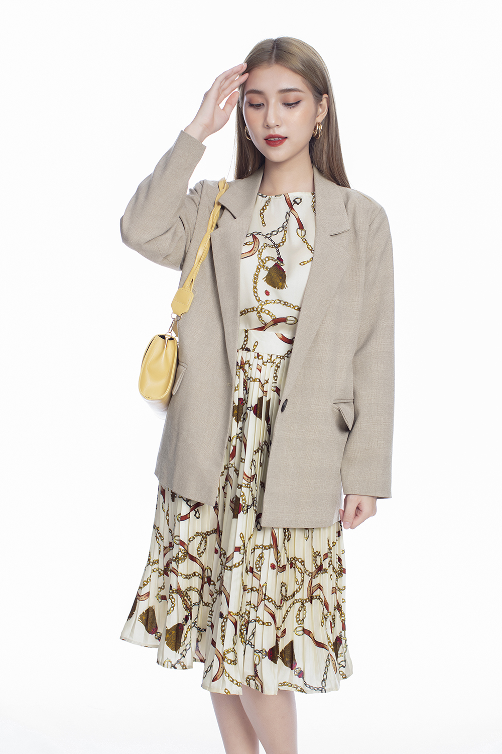 Áo khoác blazer nâu nhạt có túi 