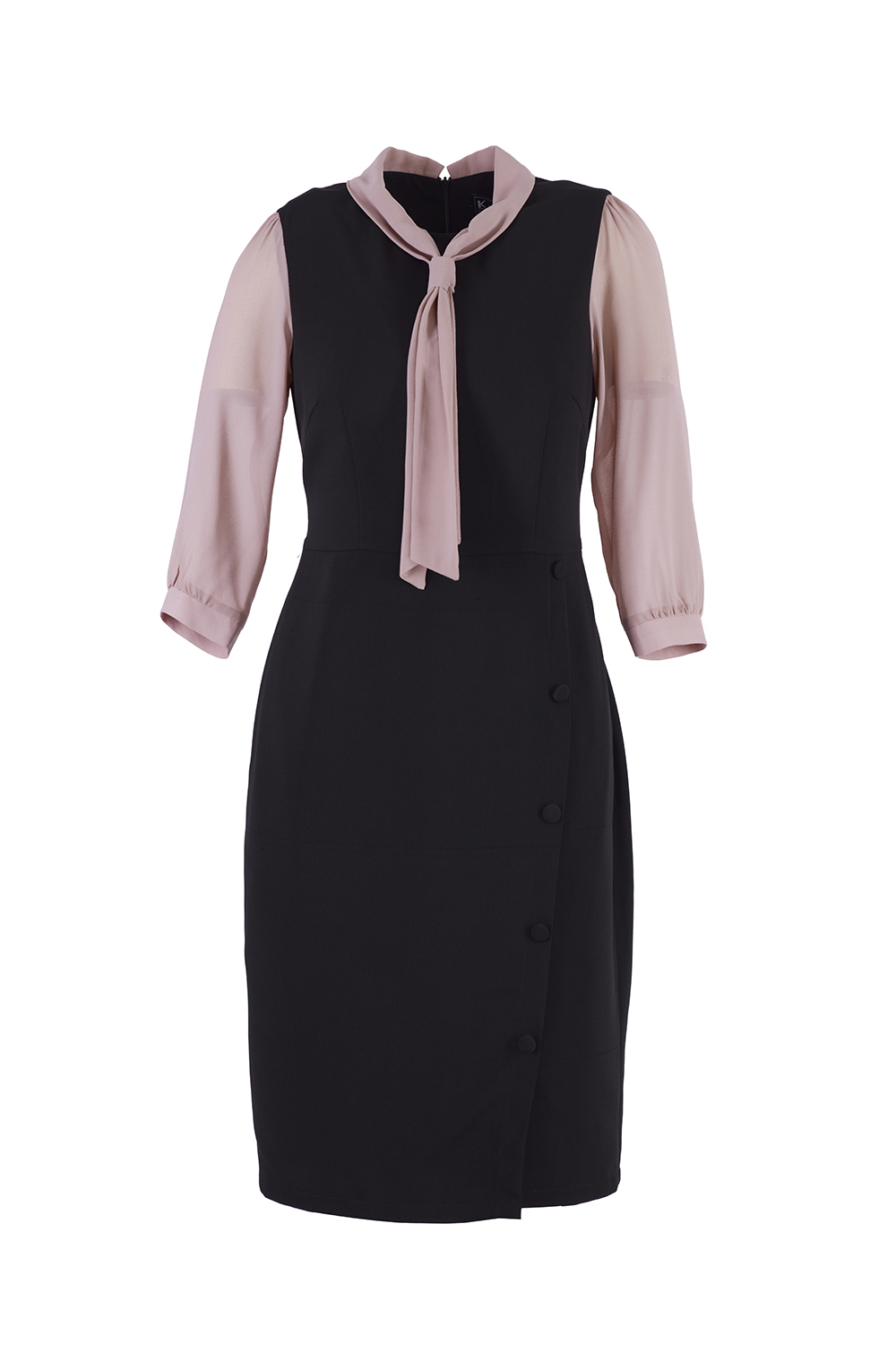 Đầm ôm body tay lửng cổ phối nơ 