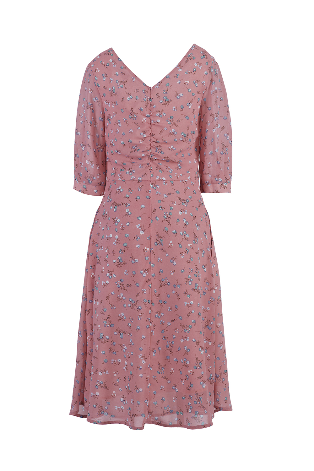 Đầm voan họa tiết hoa nhí cổ tim rút dây 