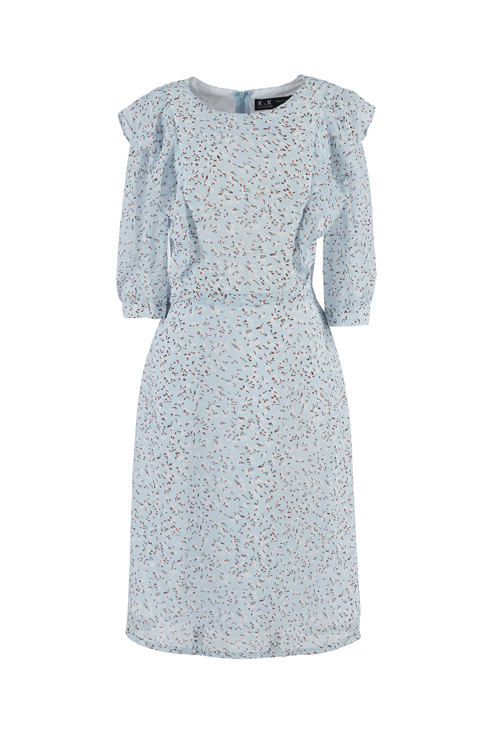 Đầm xòe họa tiết tay lỡ viền bèo 