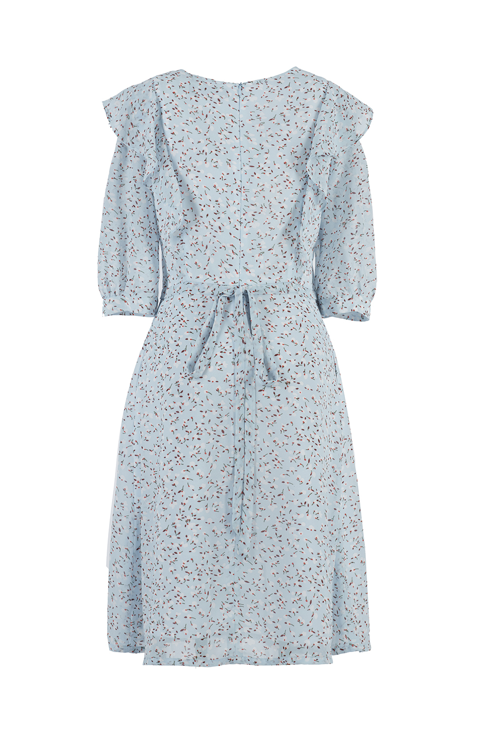 Đầm xòe họa tiết tay lỡ viền bèo 