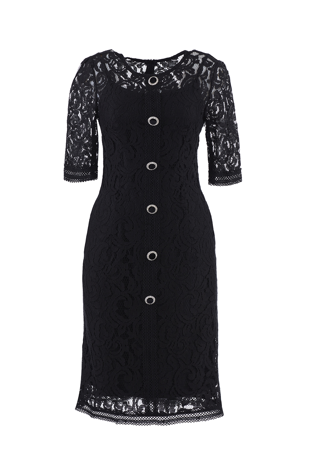 Đầm ren đen đính cúc tay lỡ 