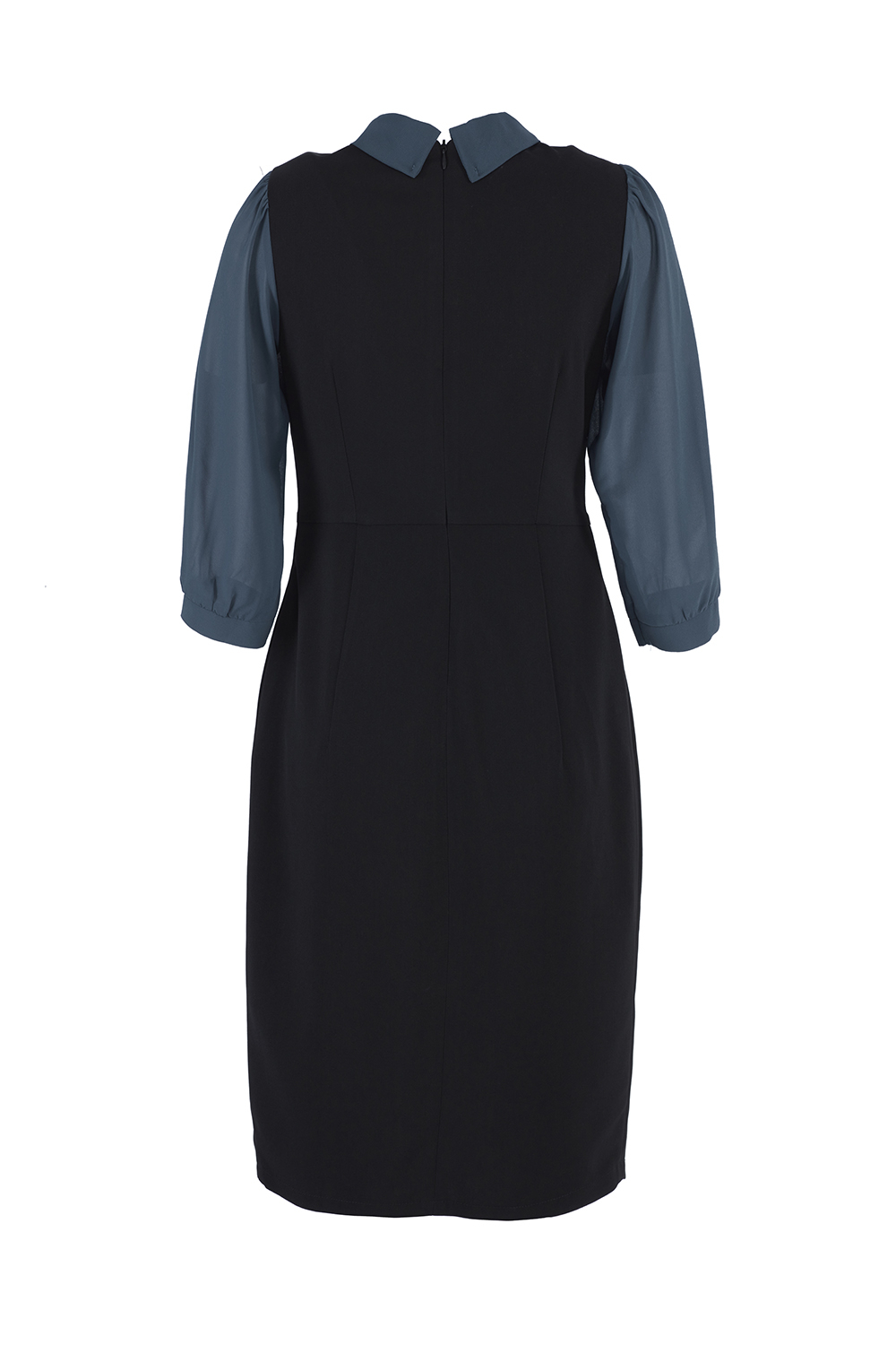 Đầm đen tay lỡ phối màu cổ thắt nơ 