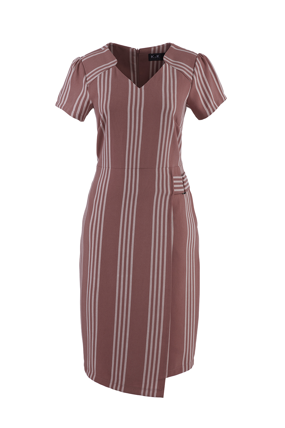 Đầm chữ A phối kẻ sọc cổ V 