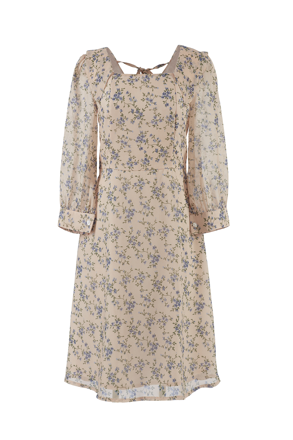 Đầm chữ A họa tiết hoa cổ vuông 