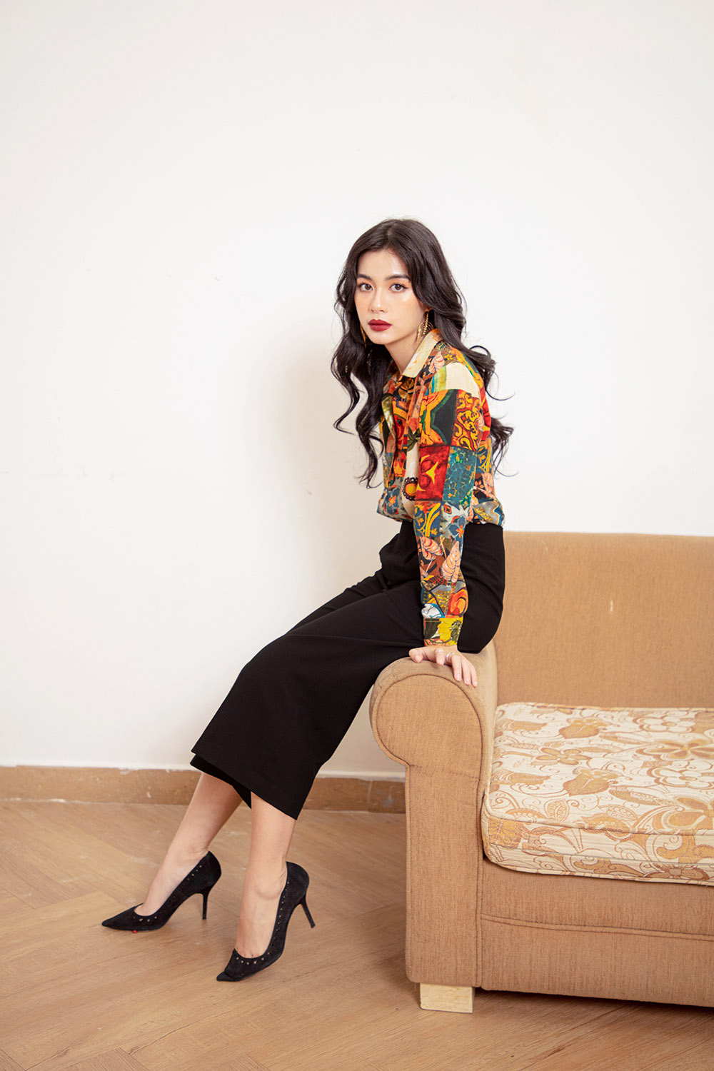 Quần culottes đen dáng lửng 