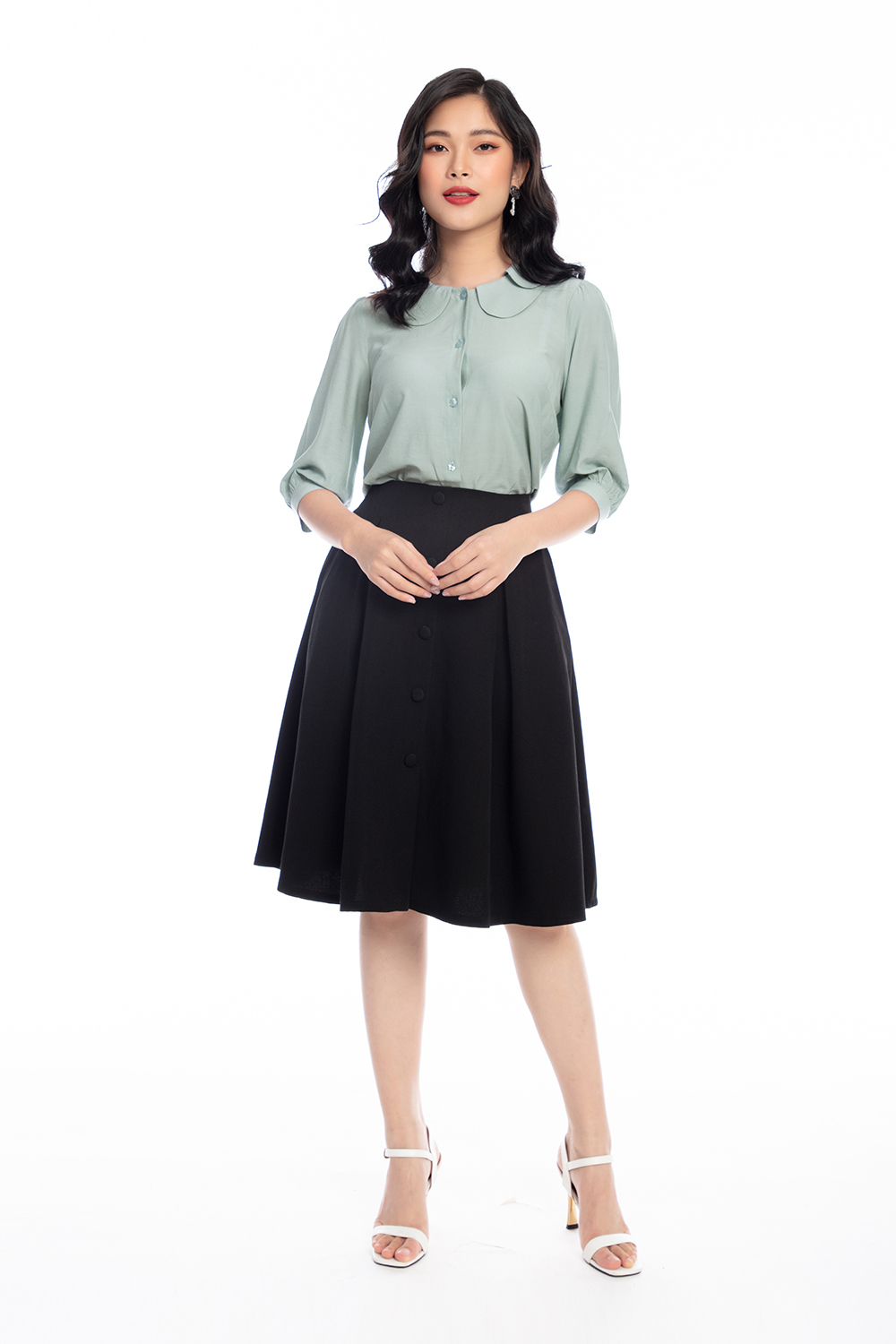 Áo sơ mi cổ sen tay lỡ 