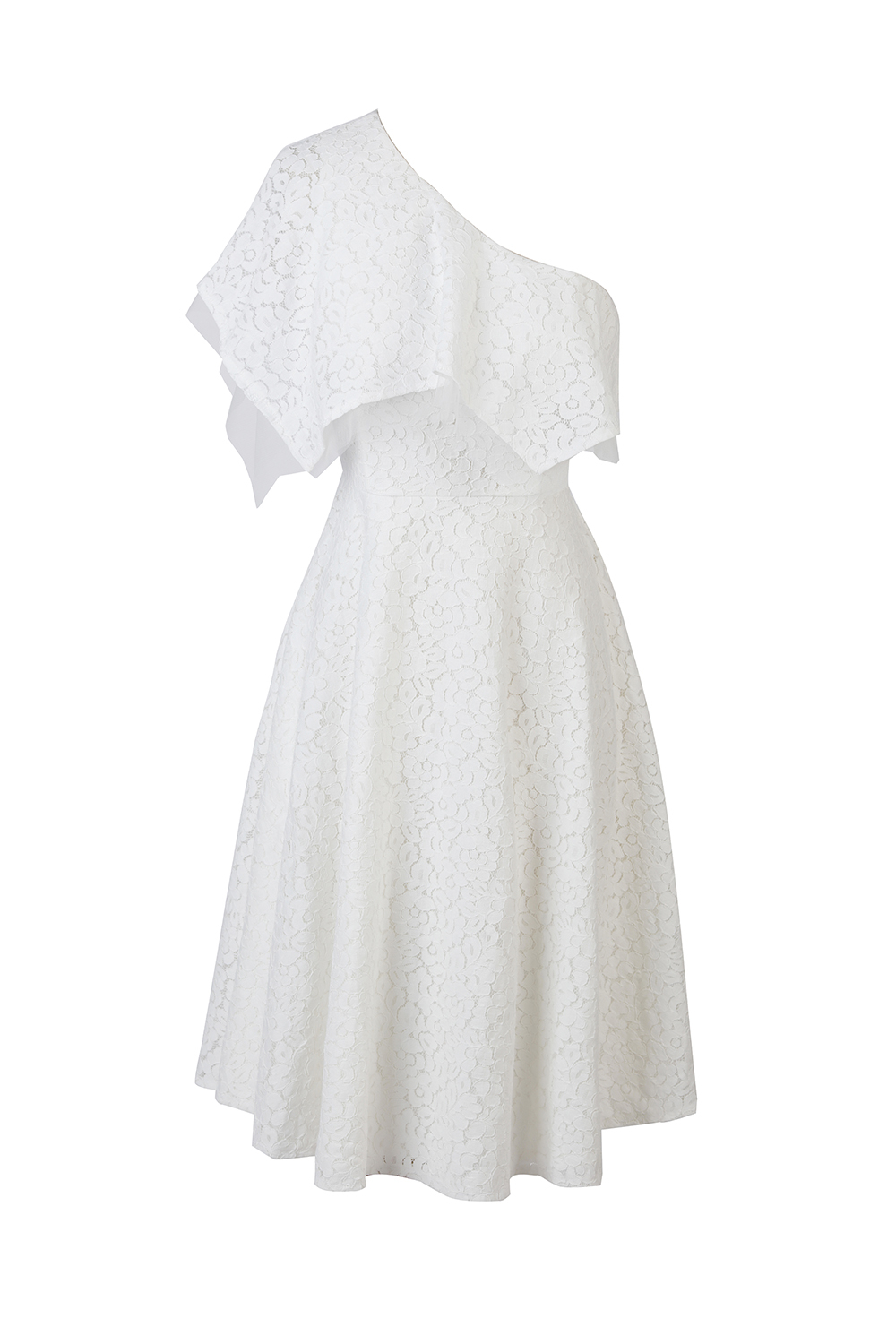 Đầm lệch vai dáng xòe màu trắng 