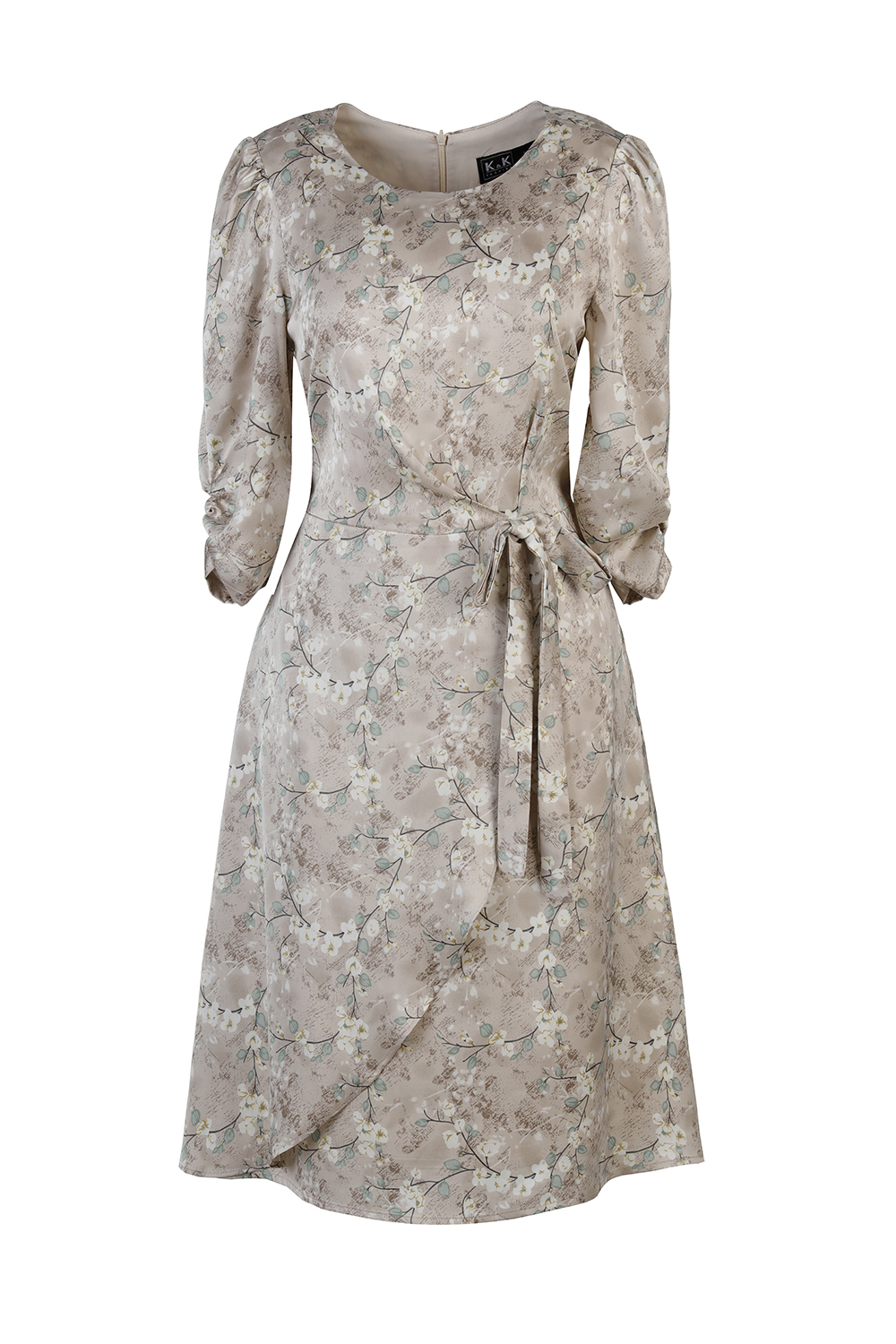 Đầm chữ A họa tiết hoa phối nơ eo 