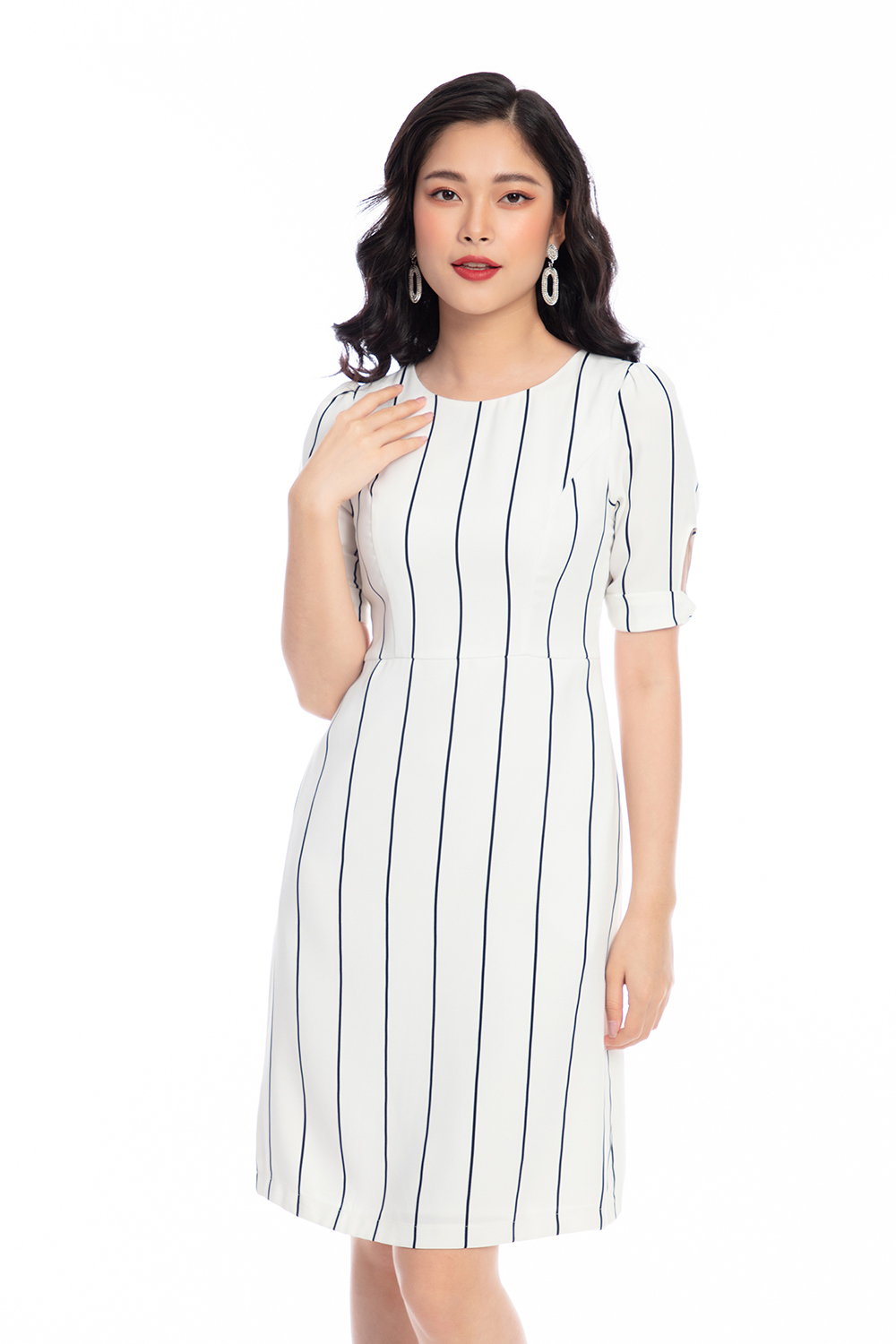 Đầm kẻ sọc dáng chữ A tay lỡ 