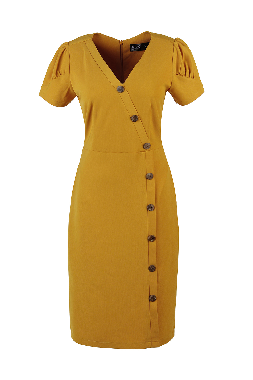 Đầm chữ A cổ V đính nút 