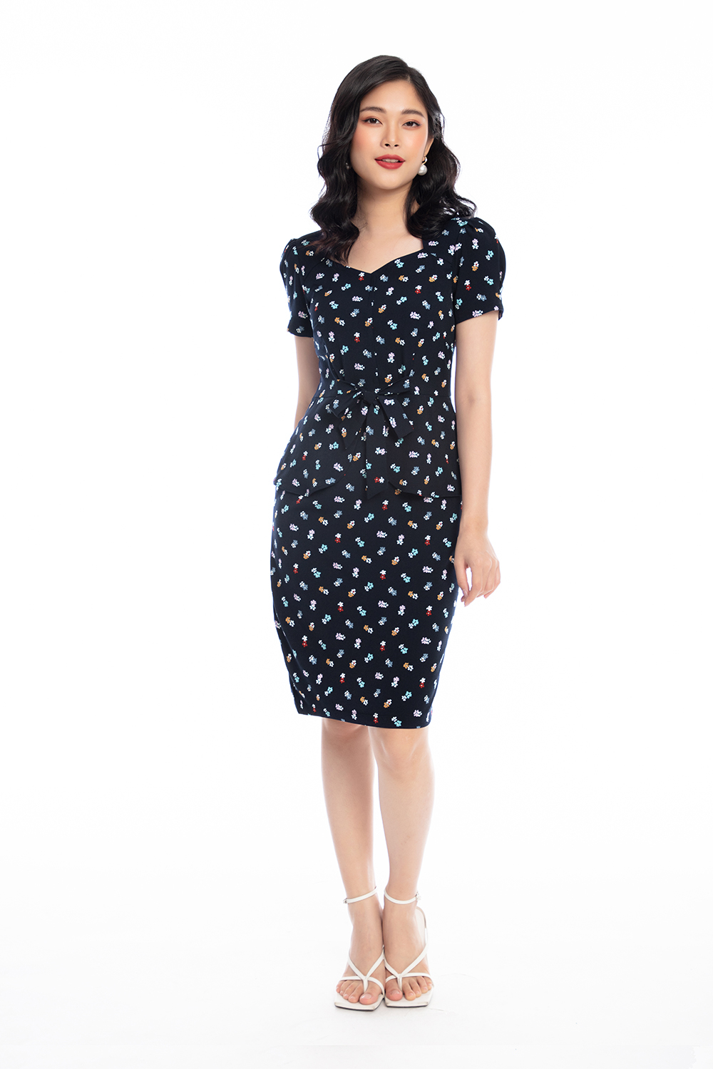 Đầm ôm body peplum phối nơ 