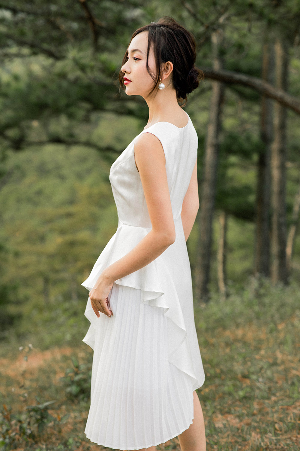 Đầm chữ A tùng xếp ly phối bèo 