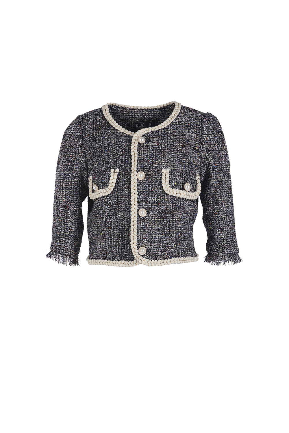 Áo khoác lửng tay lỡ phối viền trắng 