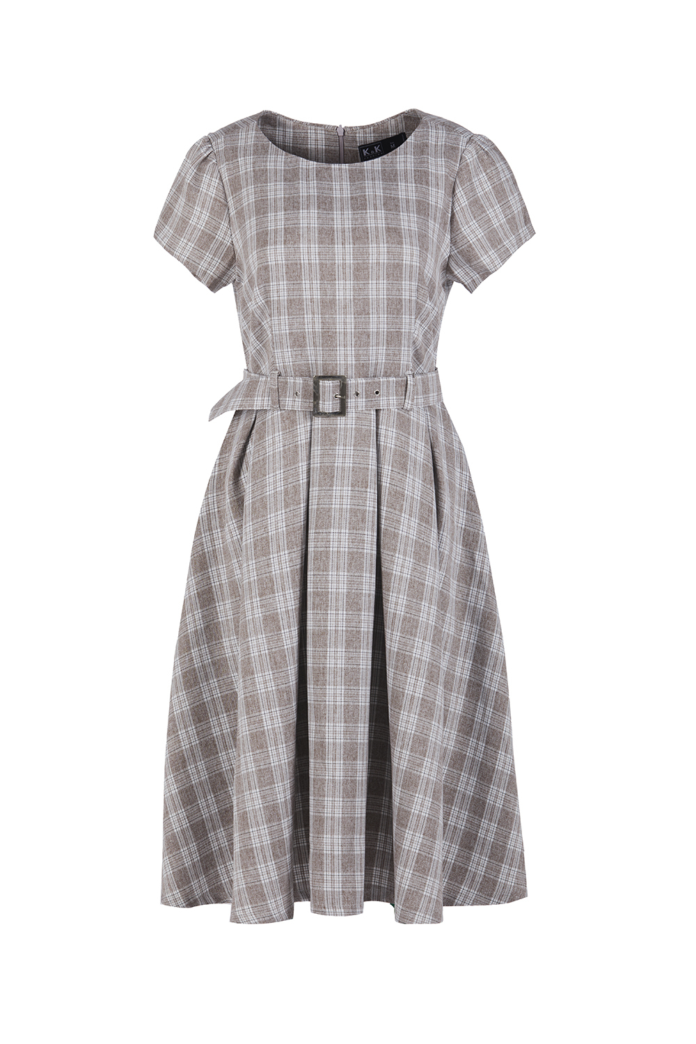 Đầm xòe caro phối thắt lưng 