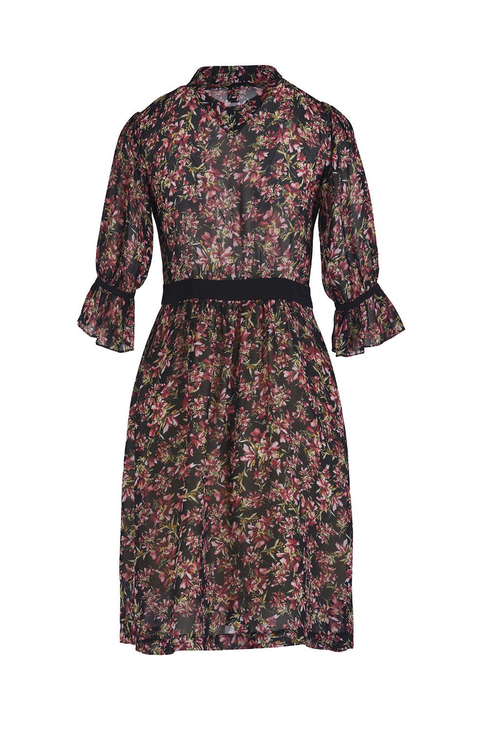 Đầm voan hoa nhấn eo tay lỡ 