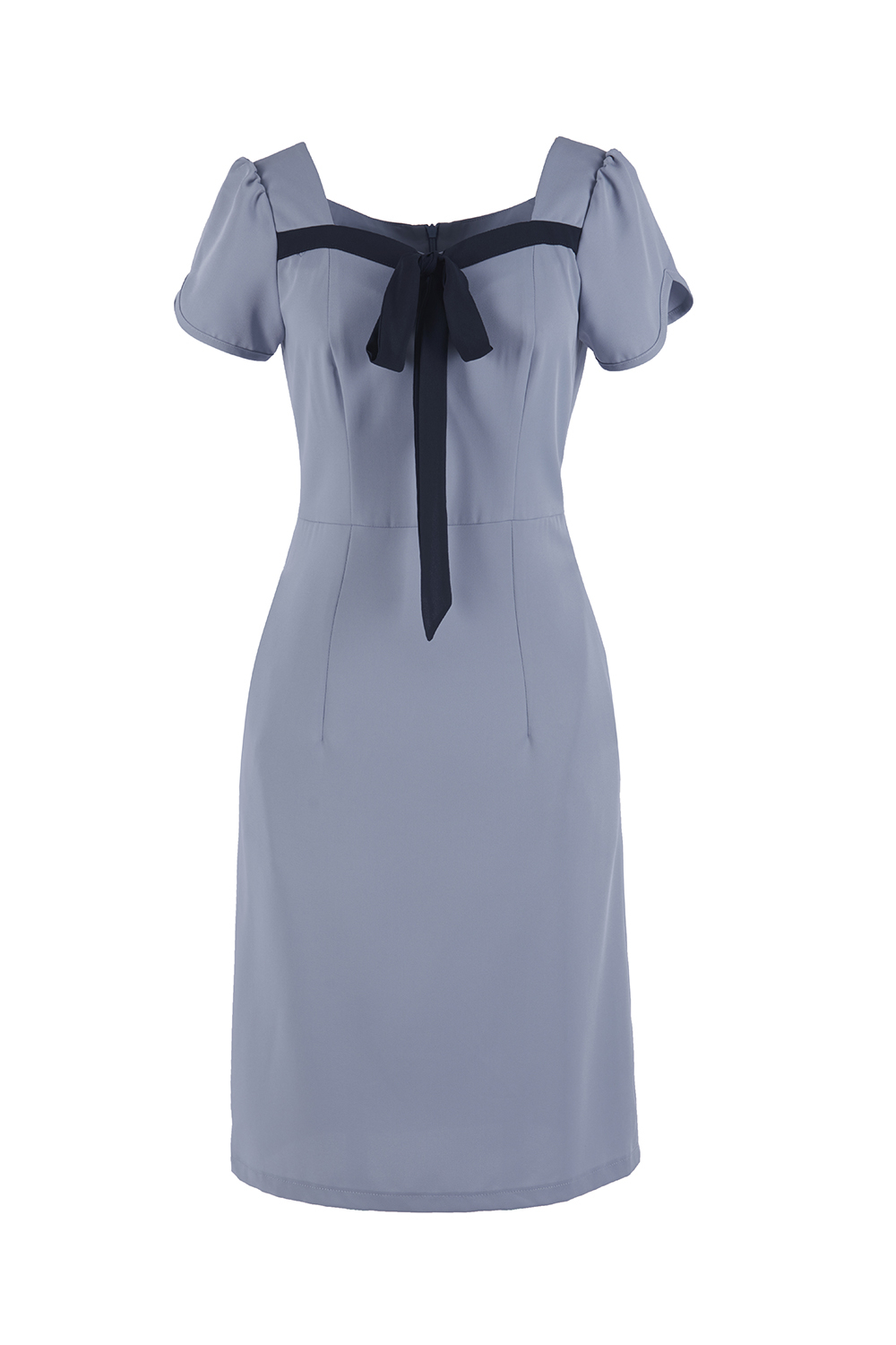 Đầm chữ A cổ vuông phối nơ