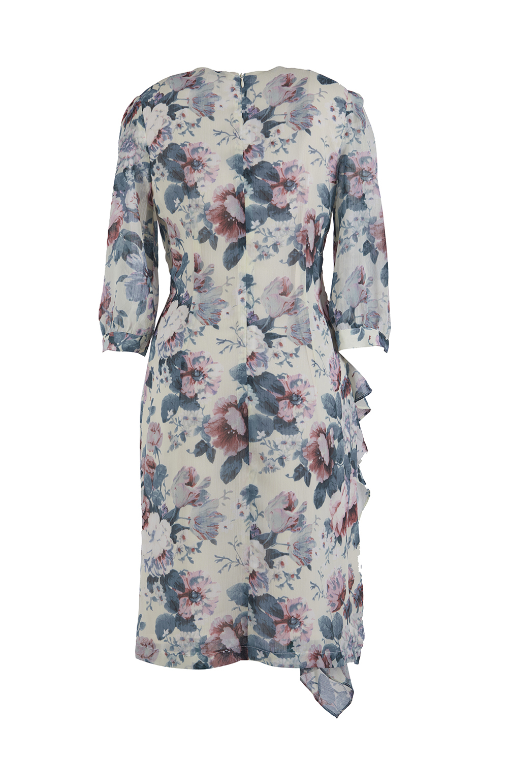 Đầm voan hoa viền bèo cổ V 