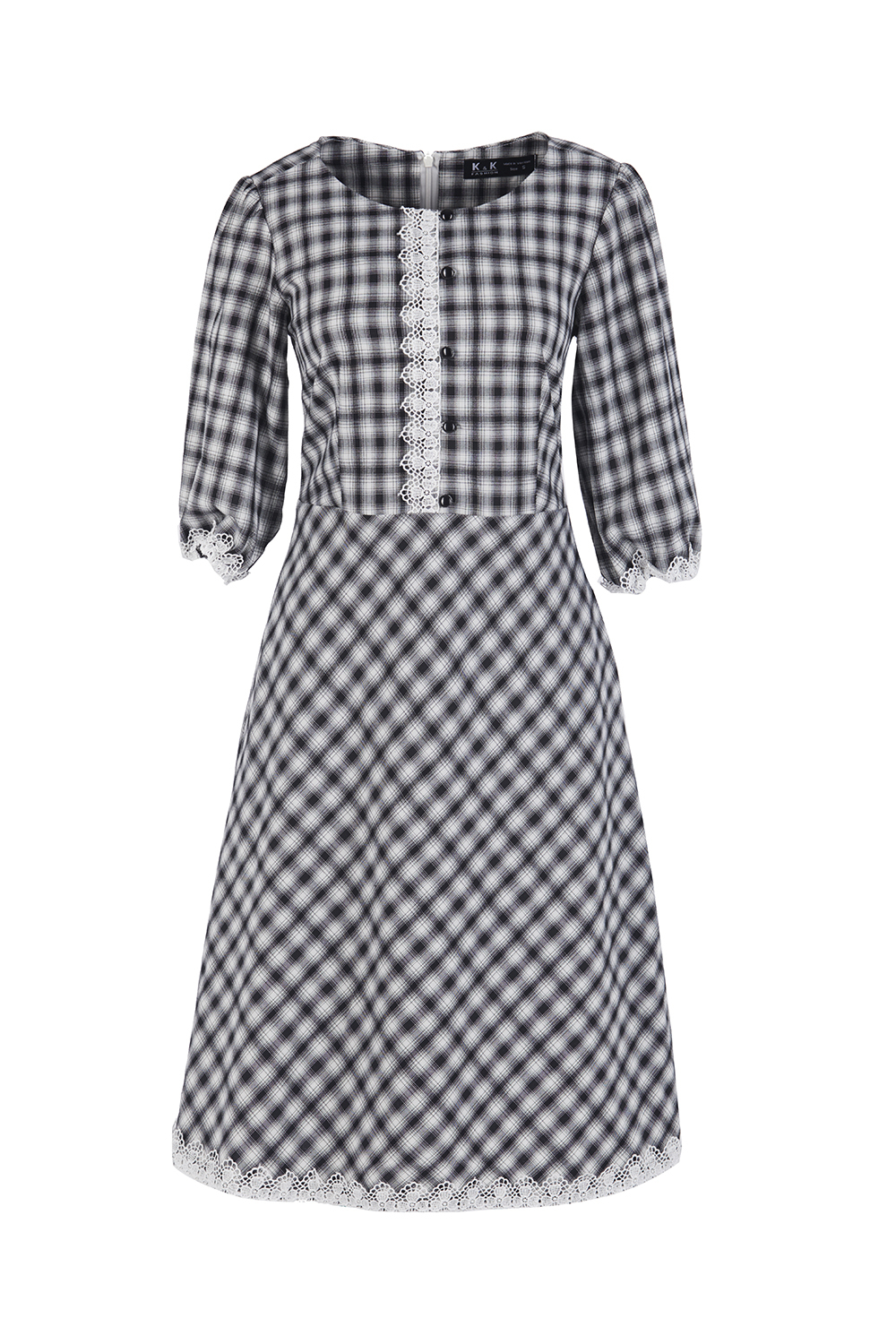 Đầm xòe họa tiết caro tay lỡ 