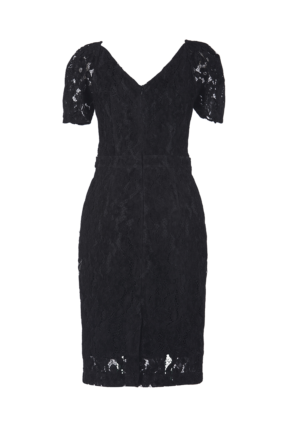 Đầm ren đen cổ V eo đính nút 