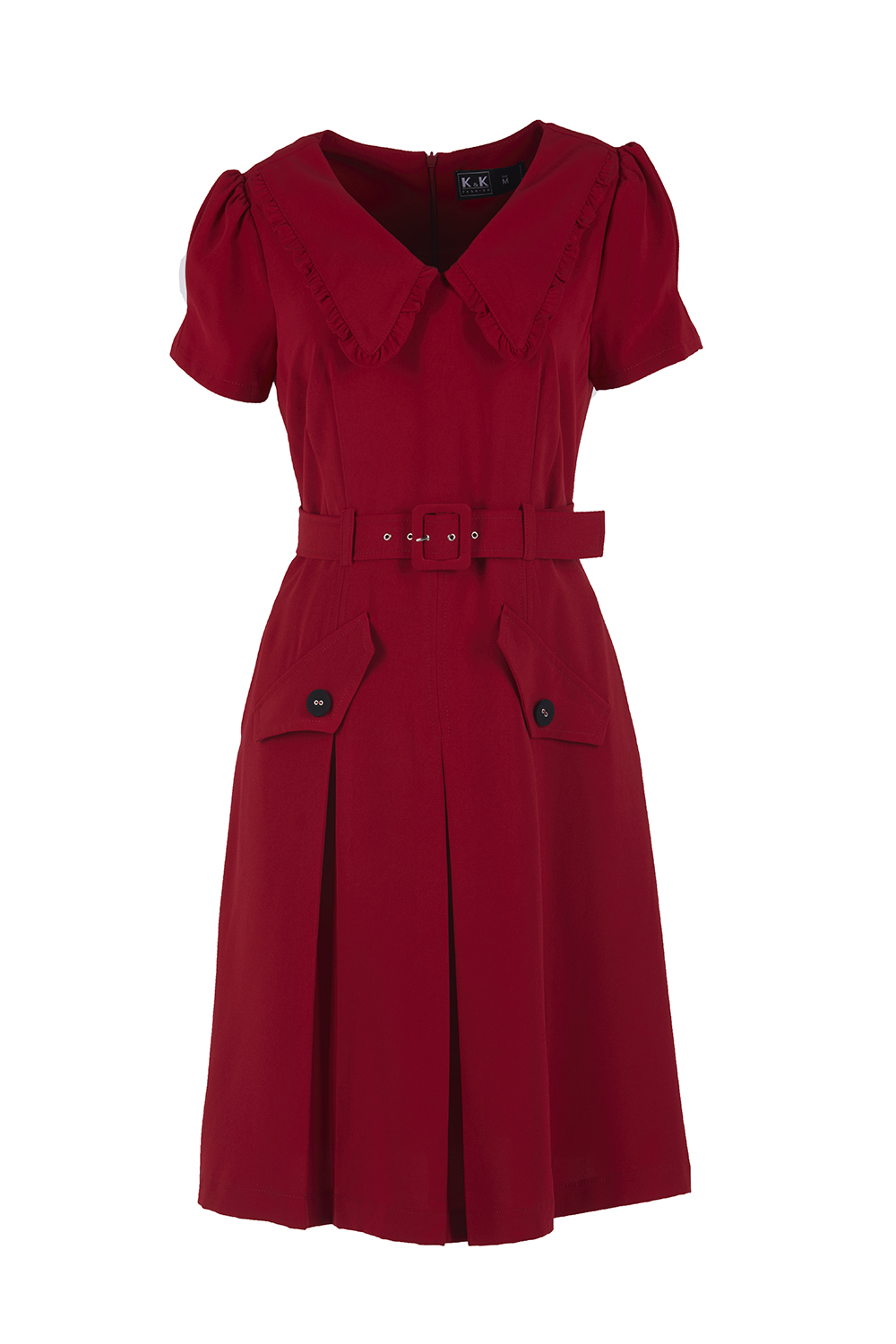 Đầm chữ A xếp ly cổ sen kèm thắt lưng 