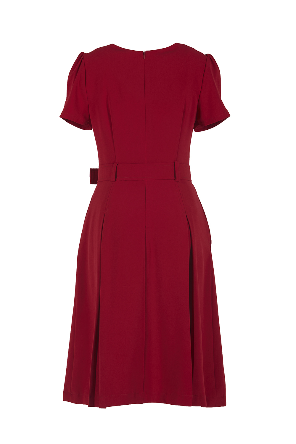 Đầm chữ A xếp ly cổ sen kèm thắt lưng 