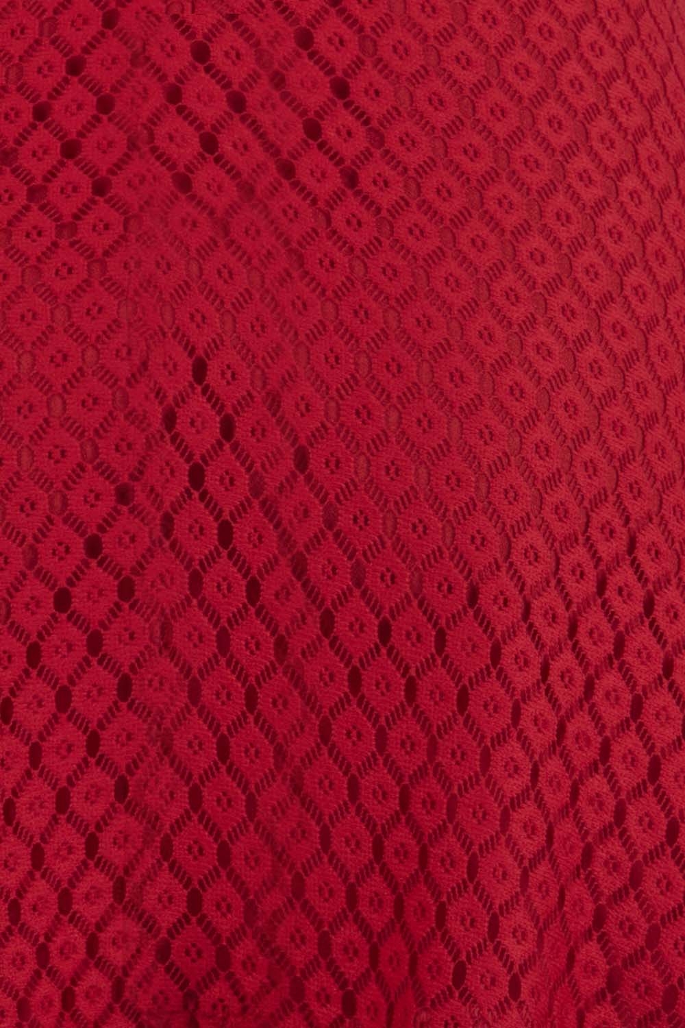 Đầm đỏ dáng xòe tùng váy viền bèo 