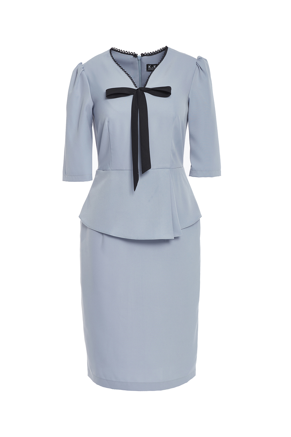 Đầm peplum tay lỡ viền cổ đính nơ 