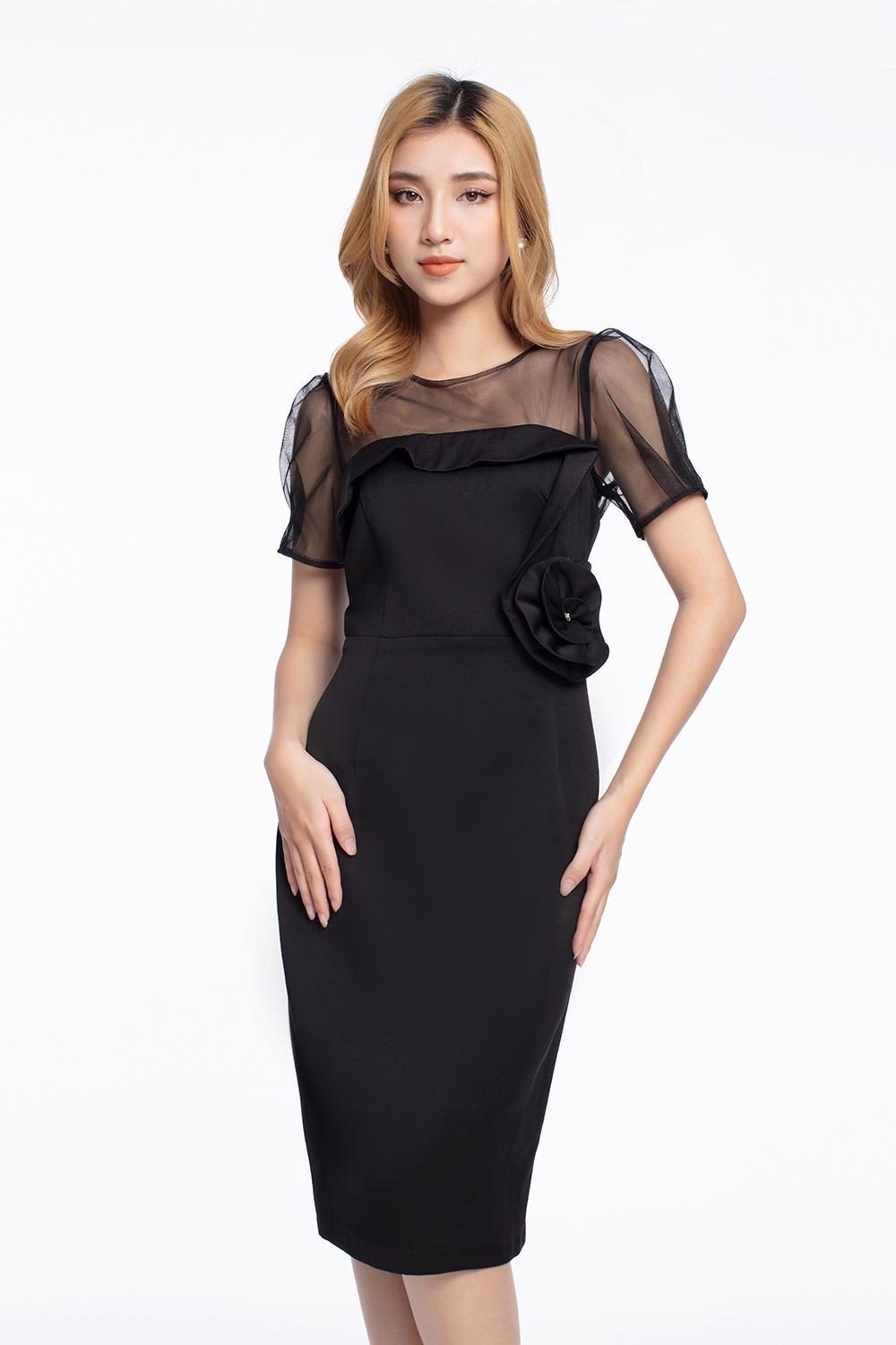 Đầm đen ôm body sexy thiết kế phối lưới tuyệt đẹp - DN413 - AloraShop21