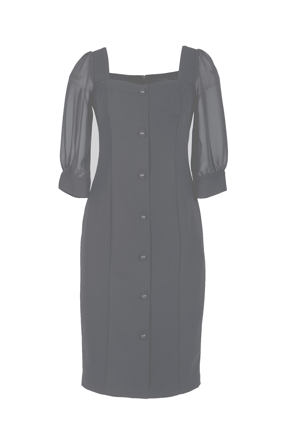 Đầm sơ mi màu đen tay lỡ phối voan 