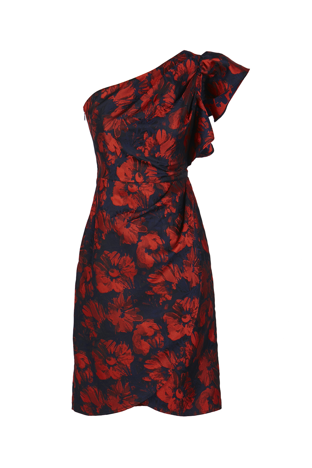 Đầm hoa dự tiệc lệch vai viền bèo 