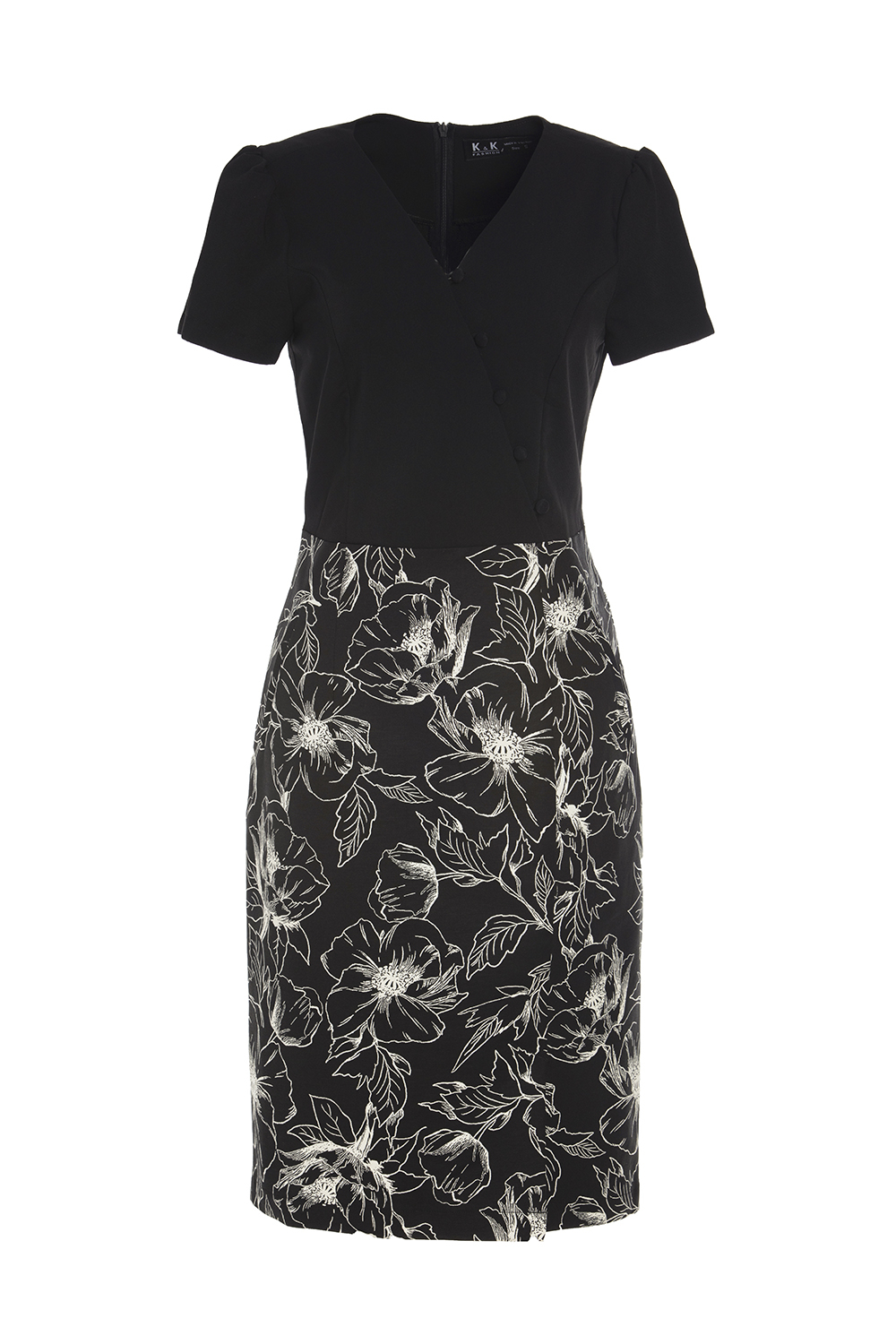 Đầm liền công sở phối họa tiết cổ V 