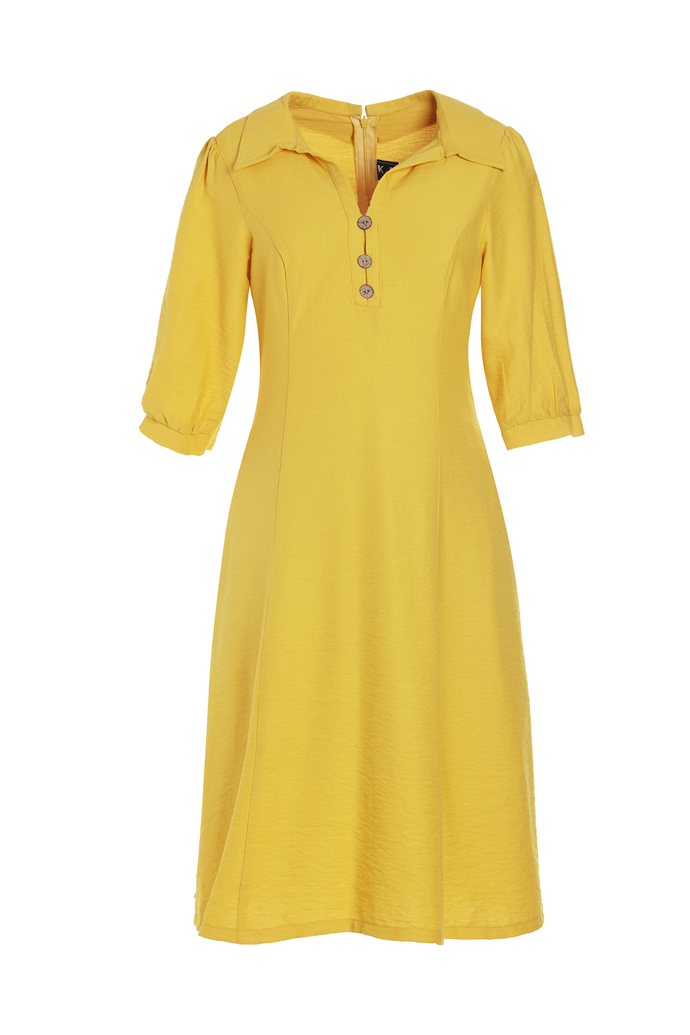 Đầm xòe tay lỡ cổ sơ mi đính nút 