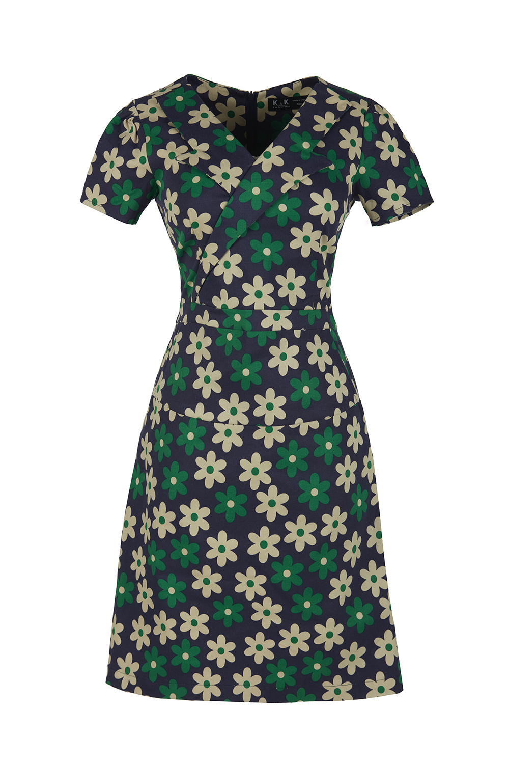 Đầm hoa dáng chữ A cổ V tay ngắn 