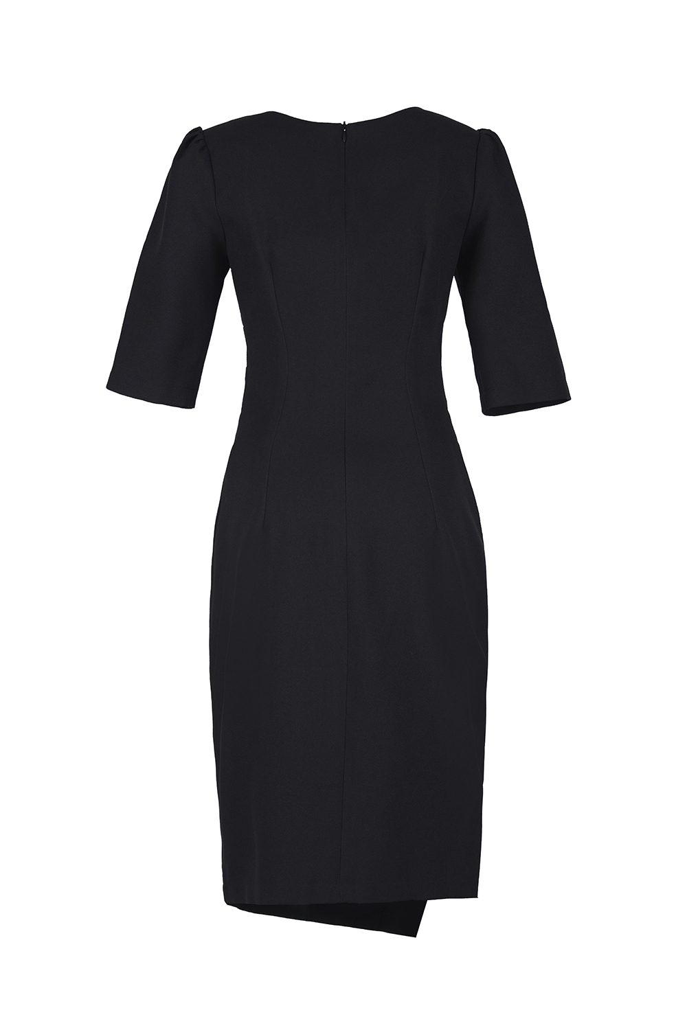 Đầm đen dáng chữ A tùng váy đắp chéo 