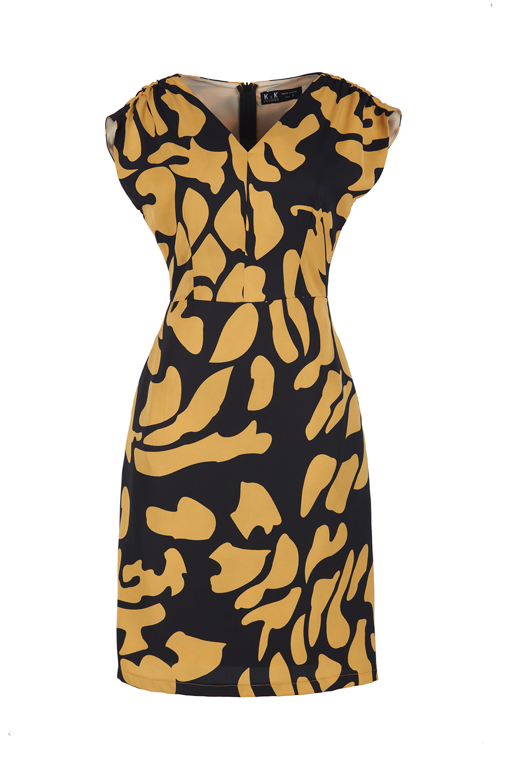 Đầm chữ A họa tiết nhấn eo cổ V 