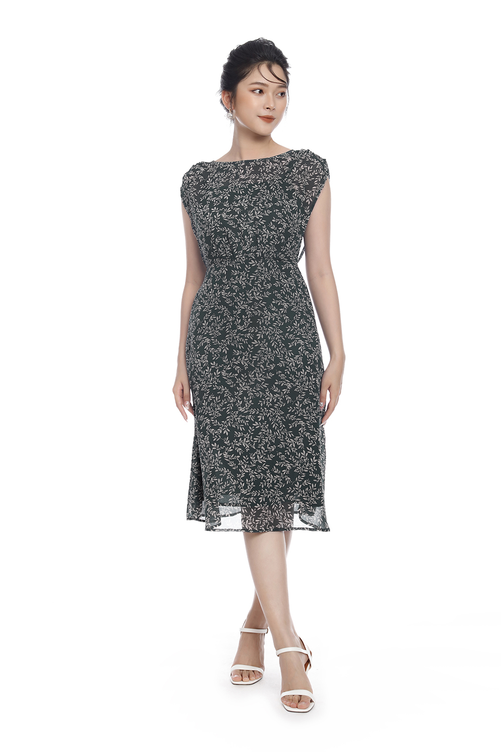 Đầm voan họa tiết dáng chữ A 