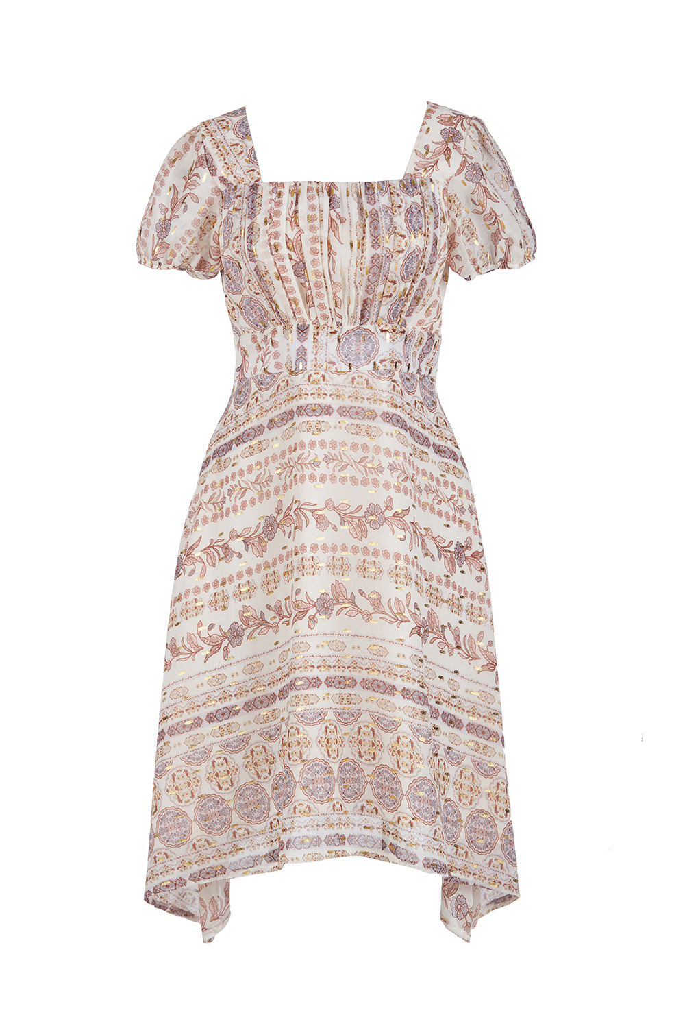 Đầm xòe họa tiết hoa xếp ly ngực 