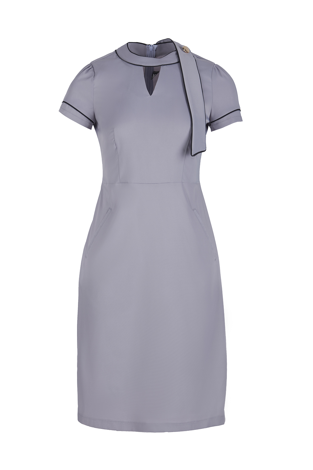 Đầm chữ A đơn sắc cổ cut out cách điệu 