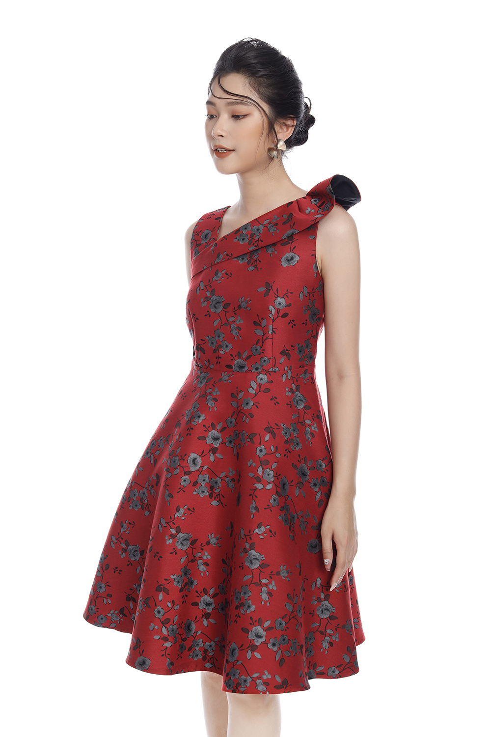 Đầm dự tiệc họa tiết hoa dáng xòe 