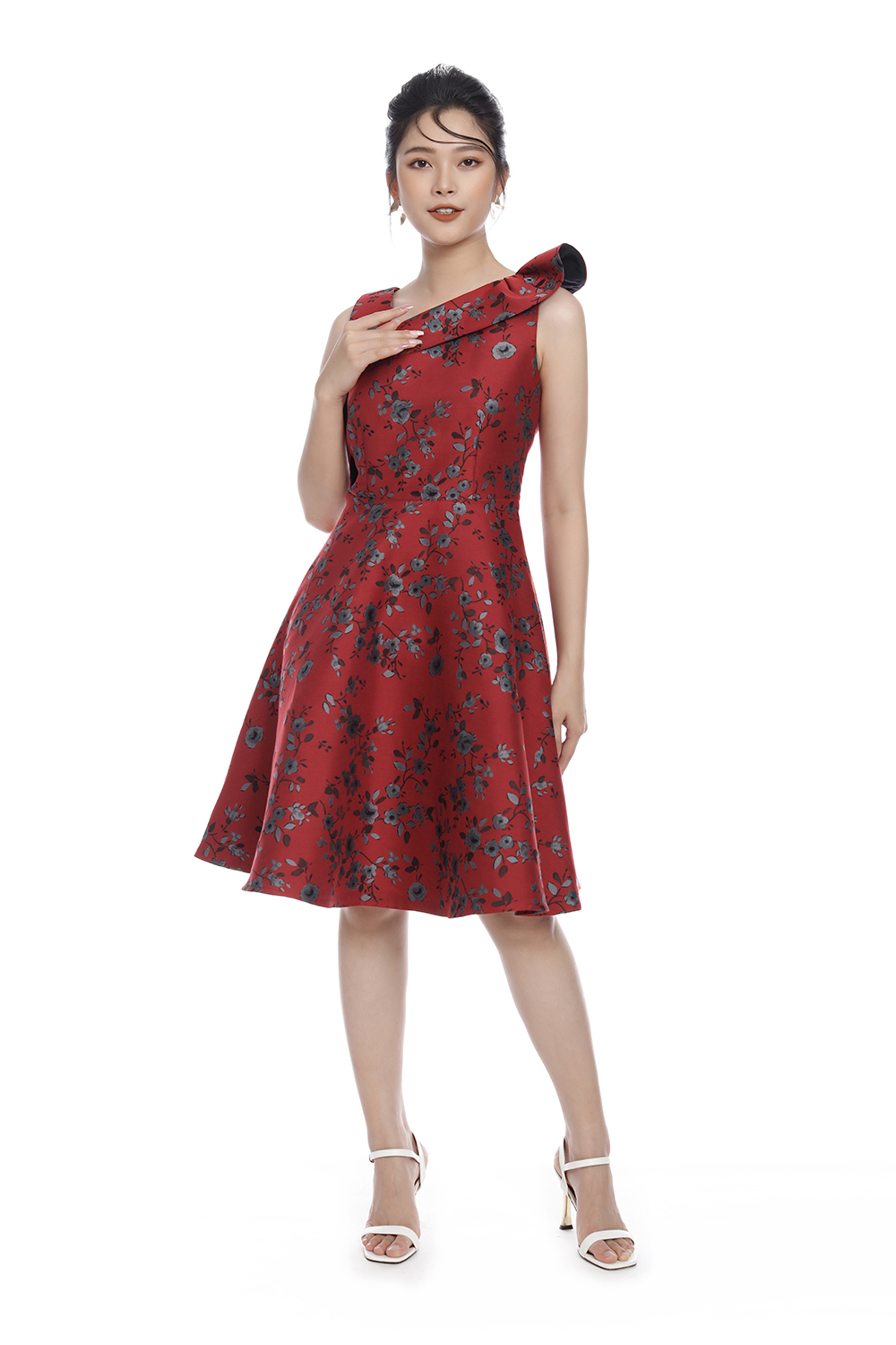 Đầm dự tiệc họa tiết hoa dáng xòe 