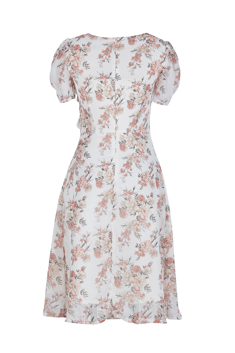 Đầm voan hoa xòe phối nơ ngực 