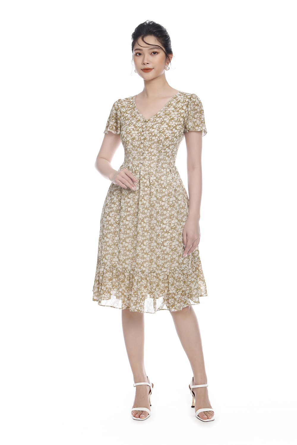 Đầm voan xòe đuôi cá cổ V 