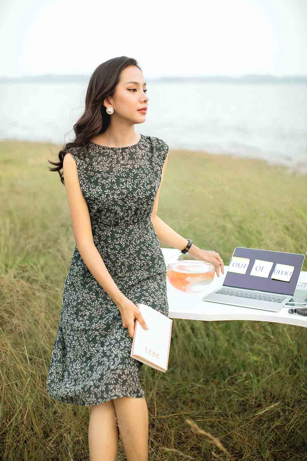 Đầm voan họa tiết dáng chữ A 