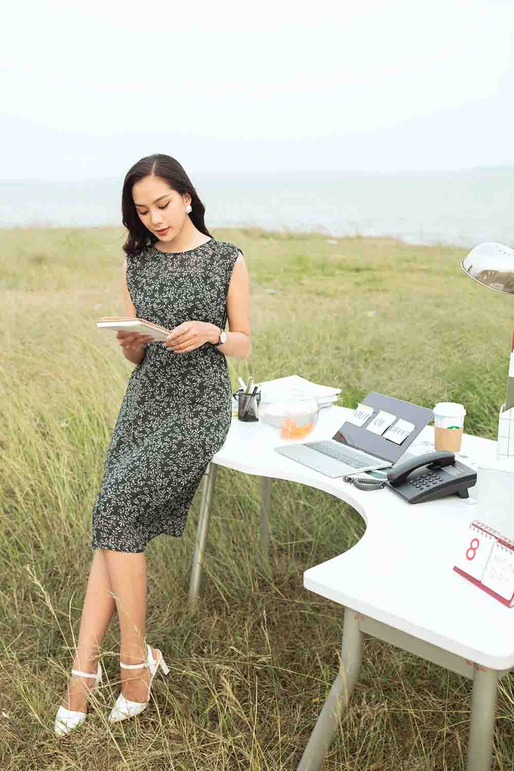 Đầm voan họa tiết dáng chữ A 