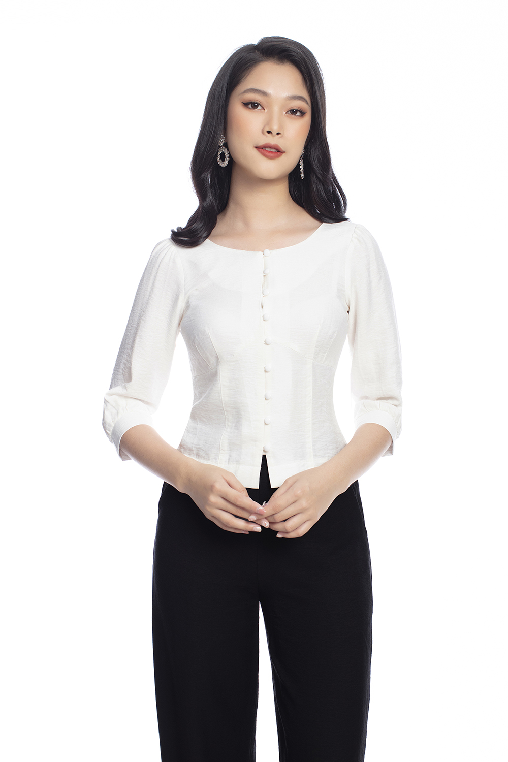 Áo kiểu sơ mi trắng tay lỡ 