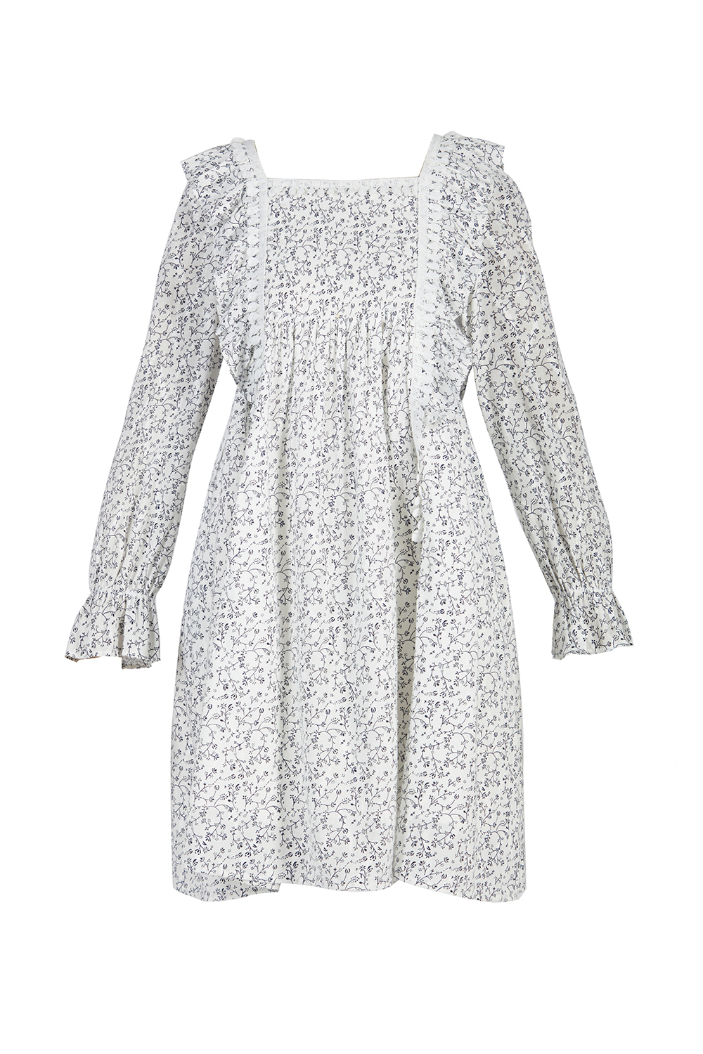 Đầm babydoll tay dài họa tiết hoa 