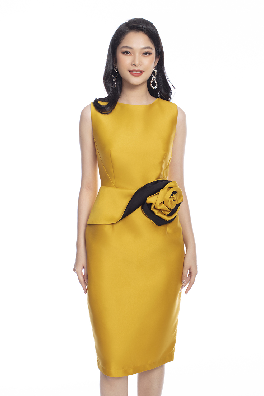 Đầm dự tiệc sát nách eo nhấn nơ 